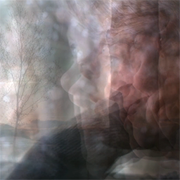 Still from Time Adds Up, consisting of layered images of a woman looking out the window.